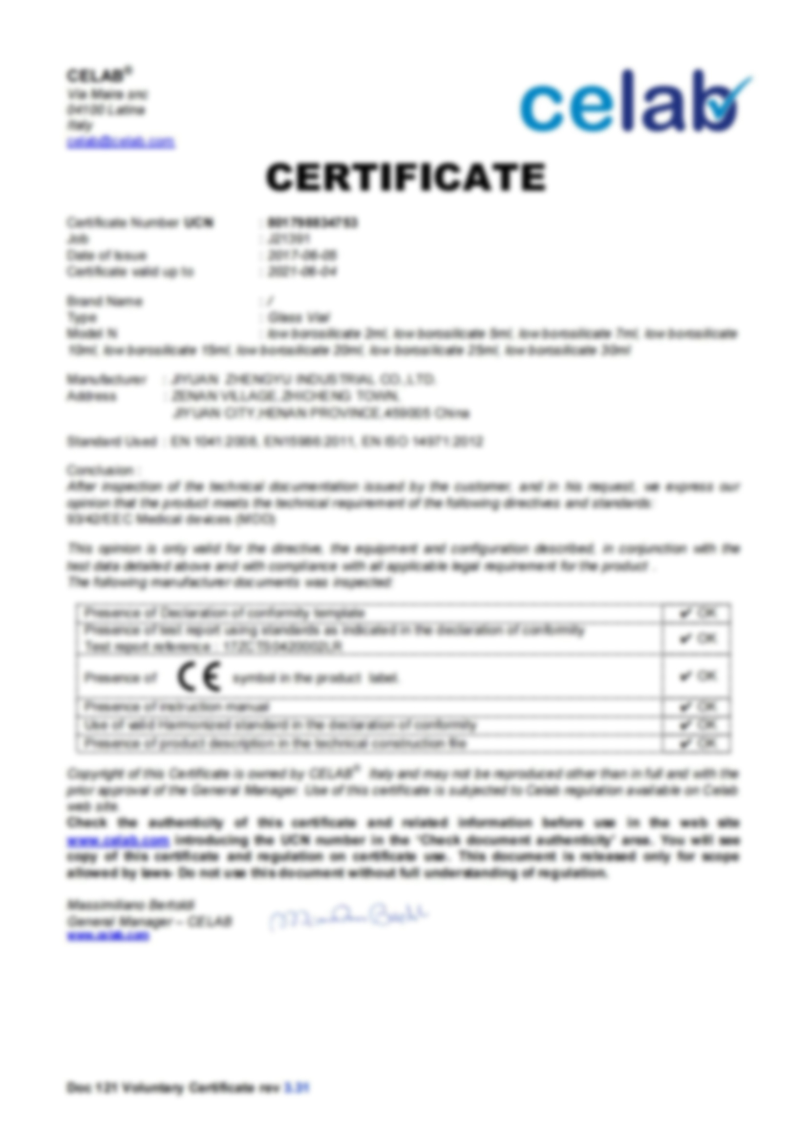 CE of Low Borosilicate Vial (2)