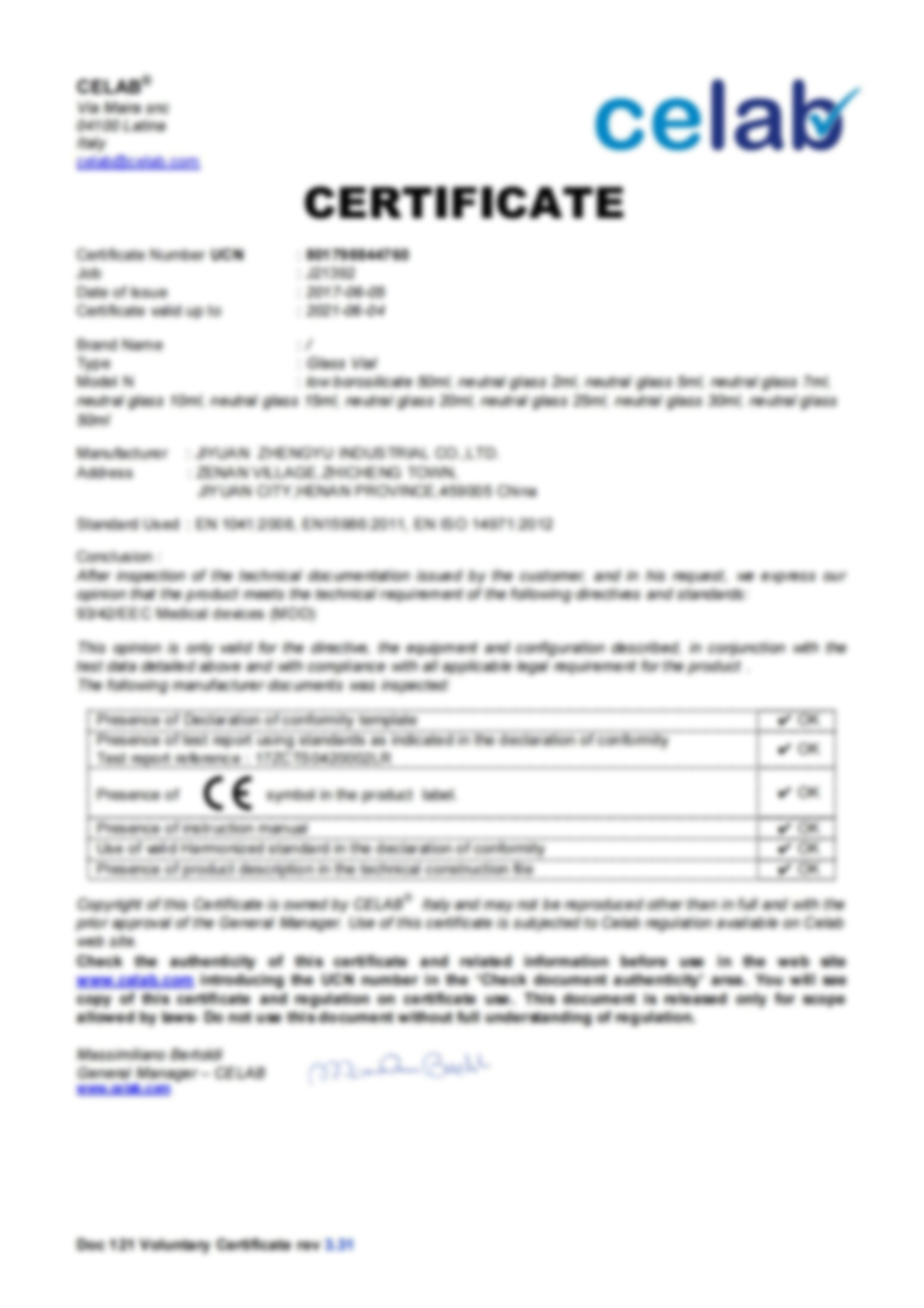 CE of Neutral Borosilicate Vial (2)