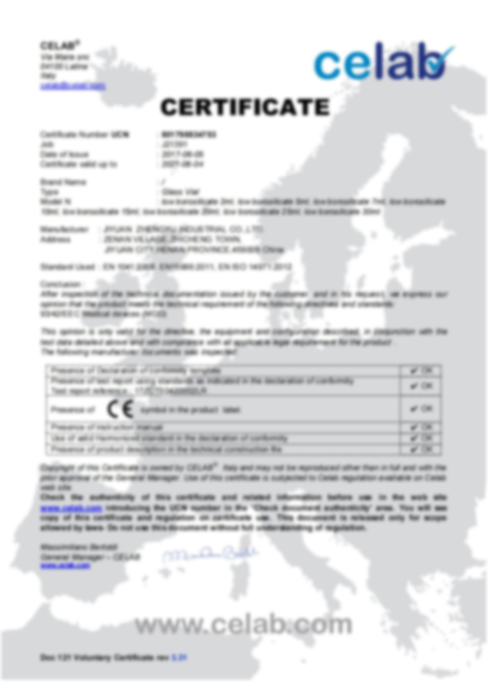 CE of Low Borosilicate Vial (1)